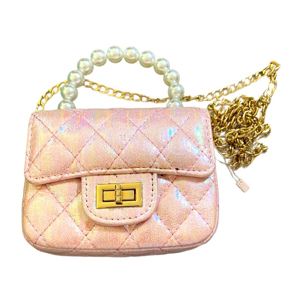 NWOT Doe A Dear Pink Quilted Purse With Pearl Handle and Removable Chain - Picture 1 of 5